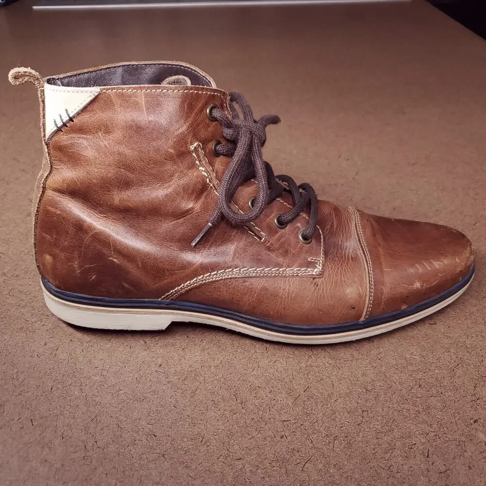 ALDO Leather Ankle Boots Men 9 Brown Cap Toe White Sole Lace Up Gorpcore